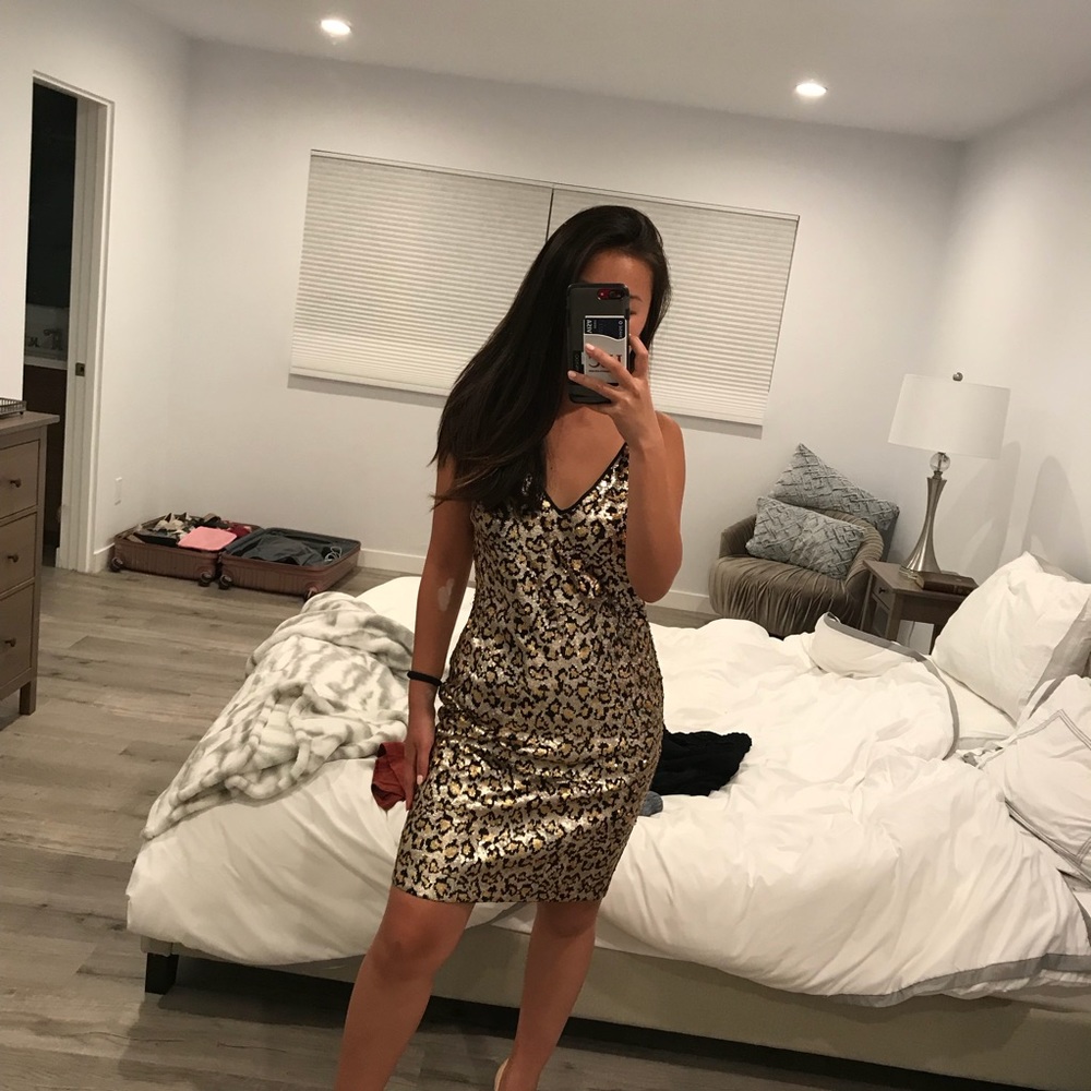 BB Dakota gold leopard cheetah sequin dress